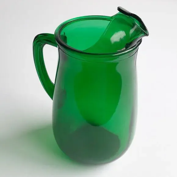 Vintage MCM Anchor Hocking Emerald Green Glass Water Pitcher 5 Cup Juice Drink - Picture 8 of 15